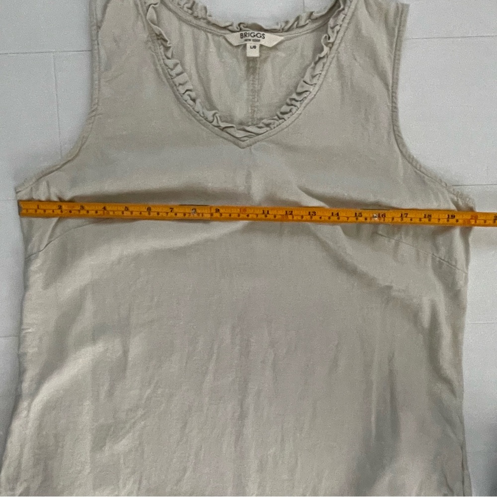 Sleeveless Linen Blend Neutral Cream Beige V-Neck Shift Dress w/ Pockets Large - Picture 13 of 15